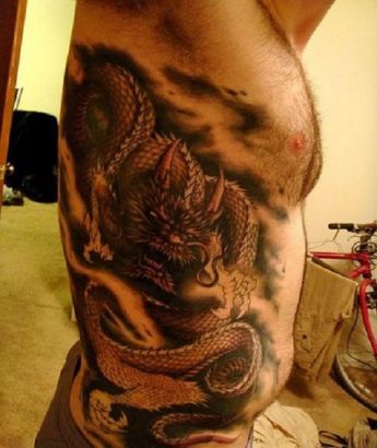 Chinese Dragon Pic Tattoo On Rib